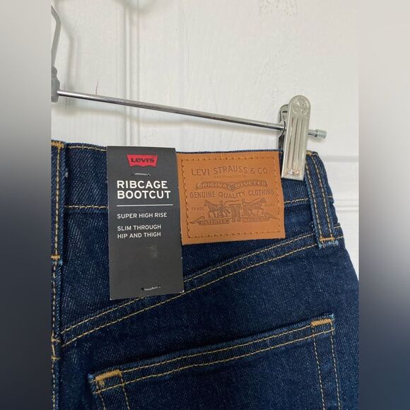 70s Style Levi’s Ribcage Boot Cut & Flare Dark Navy Pants - Picture 6 of 9